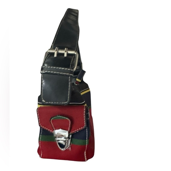 Vintage 90s Kate Spade New York Striped Canvas & Leather Shoulder Bag - Picture 3 of 6